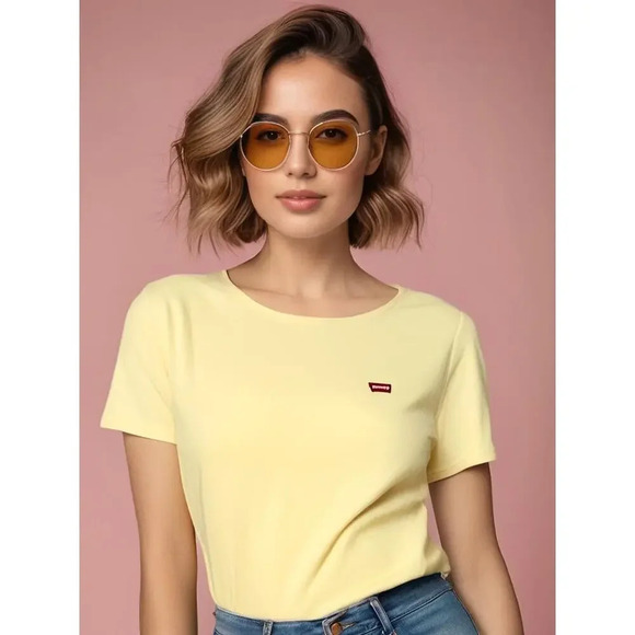 Levi's Women's Size Large Perfect Tee Lemon Yellow Short Sleeve Crewneck Shirt - Picture 1 of 6